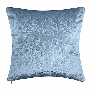 20"x20" Oversize Florentine Embossed Panne Velvet Square Throw Pillow Blue - Edie@Home: Duck Feather Filled, Zippered - 1 of 4