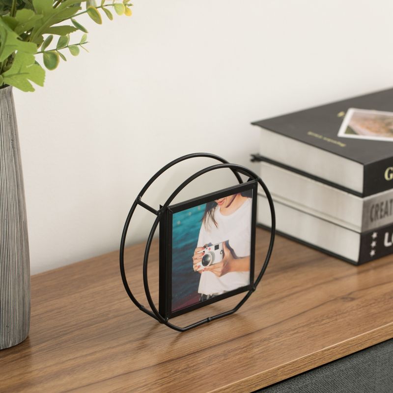 Fabulaxe Modern Circle Shape Black Metal Decor Photo Frame for Tabletop Display, 2 of 8