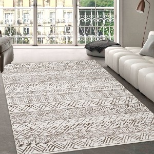 Living Room Rug 9x12 Geometric Striped Solid Area Rug Washable Rug Stain Resistant Easy Cleaning Indoor Carpet Soft Non Slip Throw Rugs For Nursery - 1 of 4