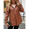 Women Faux Leather Shacket Moto Biker Shirts Loose Fit Blazer Long Sleeves Button Casual Jacket - 3 of 4