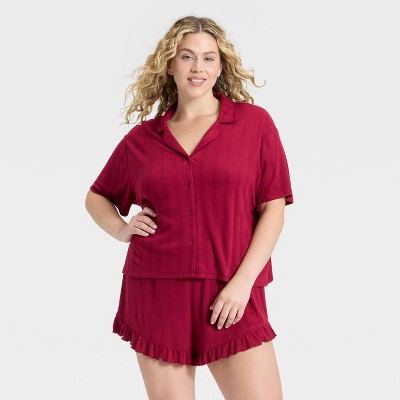 Women's Pointelle Notch Collar Shirt and Shorts Pajama Set - Wild Fable™