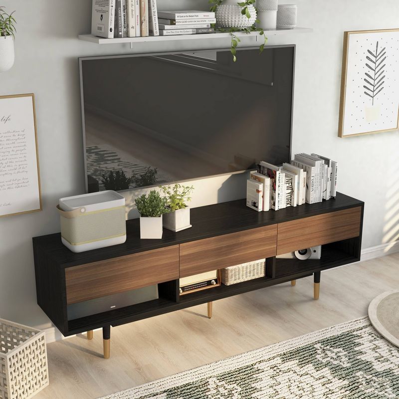 Vanore Mid-Century 3 Drawer TV Stand for TVs up to 80&#34; Black - HOMES: Inside + Out, 5 of 13