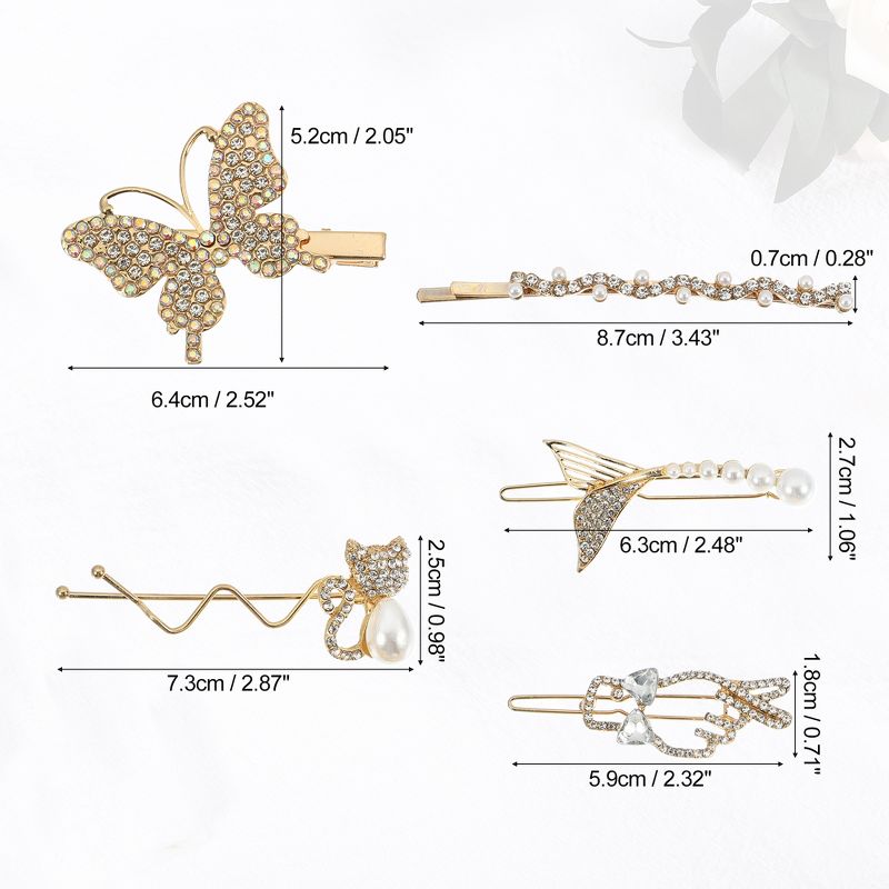 Unique Bargains Girl's Pearl Cute Style Metal Hair Clips Gold Tone 1 Set of 5 Pcs, 3 of 7
