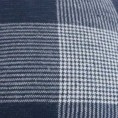 20" Indigo and White Plaid Cotton Throw Pillow
