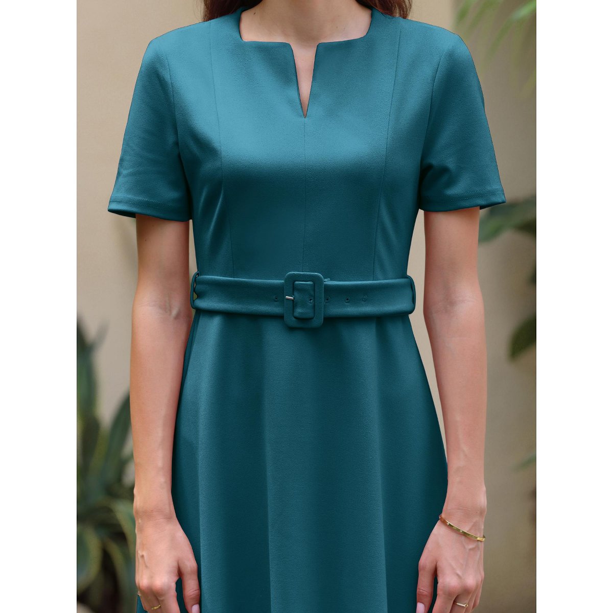 Женские платья INSPIRE CHIC Women's Belted Summer Short Sleeve 2026 Split Neck A-Line Midi Dresses X-Large Blue — фото 5