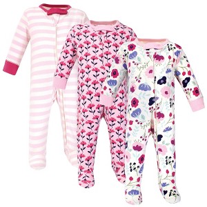 Touched by Nature Baby Girl Organic Cotton Zipper Sleep and Play 3pk, Pink Botanical - 1 of 1