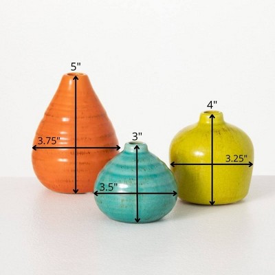 Set of 3 Multicolored Ceramic Bud Vases in Orange, Yellow, and Teal