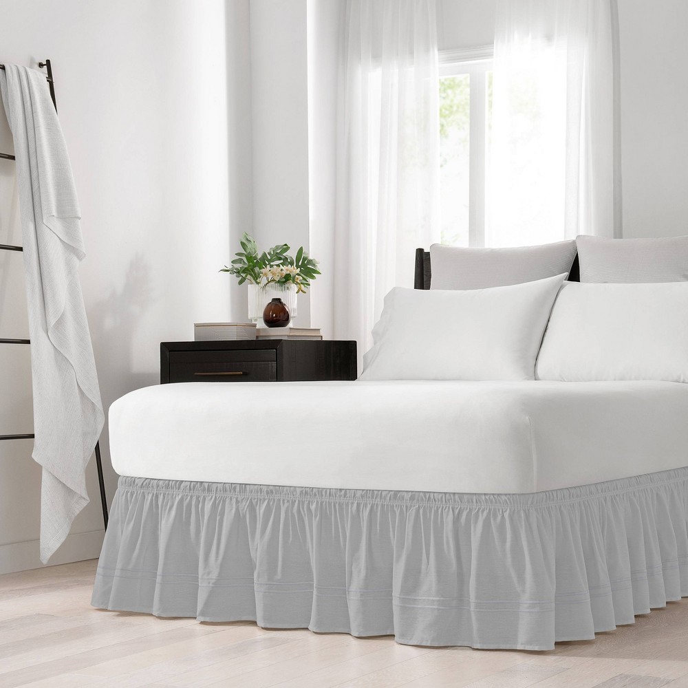 Photos - Bed Linen Gray Wrap Around Baratta Stitch Ruffled Bed Skirt  (75" X 39")(Twin/Full)