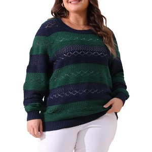 Agnes Orinda Women's Plus Size Casual Long Sleeve Crewneck Lightweight Hollow Knit Pullover Sweaters - 1 of 4