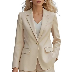 Coolmee Women's Blazer Business Casual Lightweight Suit Long Sleeve One Button Slim Fit Work Office Jacket with Pockets 2XL Apricot