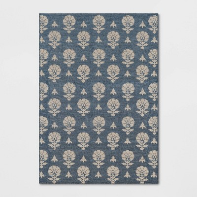 7'x10' Block Print Outdoor Area Rug Blue - Threshold™