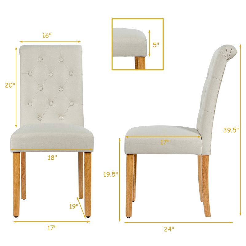 Costway Set of 2 Parsons Upholstered Fabric Chair with Wooden LegsPink\Beige\Gray, 3 of 11