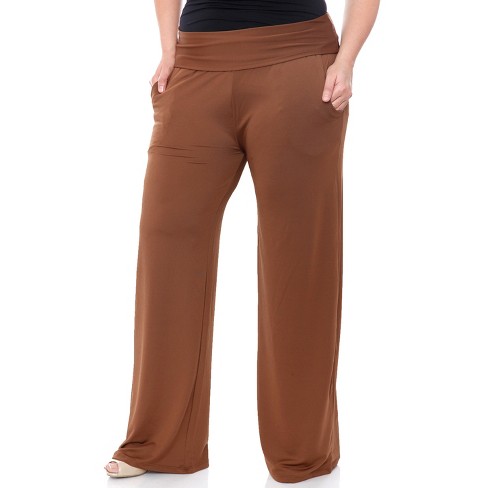 Women's Plus Size Solid Palazzo Pants Brown 2X - White Mark