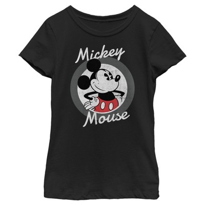 Girl's Disney Mickey Mouse Classic Circle T-shirt - Black - Small : Target
