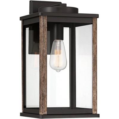 John Timberland Farmhouse Rustic Outdoor Wall Light Fixture Dark Bronze Wood Grain 17" Glass Exterior House Porch Patio Outside