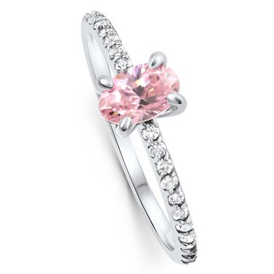 Pompeii3 1Ct Accent Side Diamond & Oval Pink Topaz Ring Gold Lab Created