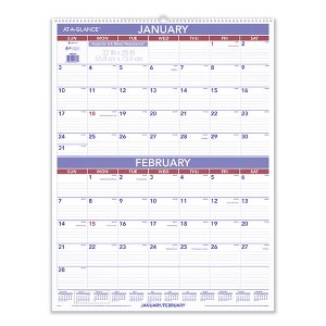 Two-Month Wall Calendar, 22 x 29, White/Blue/Red Sheets, 12-Month (Jan to Dec): 2025 - 1 of 3