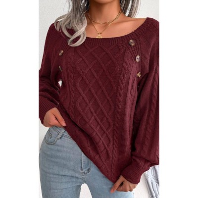 Women's Square Neck W/buttons Sweater - Miss Sparkling