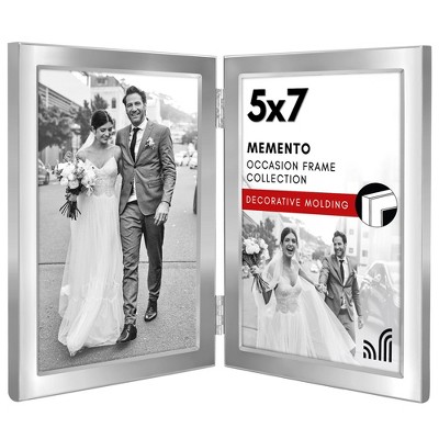 Americanflat Hinged 5x7 Picture Frame with Wide, Beveled Molding and Shatter-Resistant Glass - Metal Frame Two 5x7 Photos - Silver