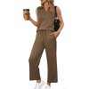 PINSPARK Two Piece Sets for Women Sleeveless Outfits Travel Tracksuit V Neck Top Wide Leg Pant Lounge Sets 2025 Summer - 3 of 4