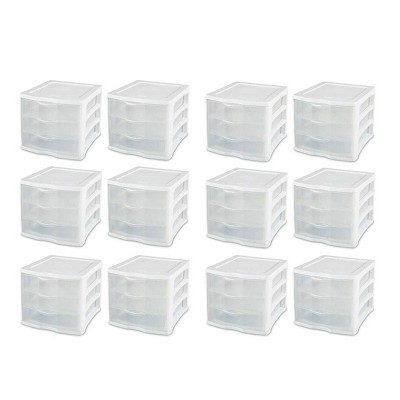 Sterilite ClearView Compact Portable 3 Drawer Storage Organizer Cabinet, 12 Pack