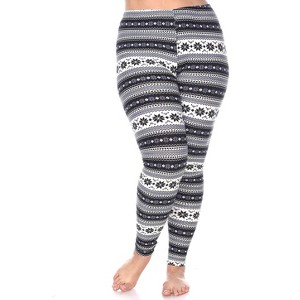 Women's Plus Size Printed Leggings - One Size Fits Most Plus - White Mark - 1 of 3