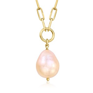 Ross-Simons Italian 10-11mm Peach Cultured Baroque Pearl Paper Clip Link Necklace in 18kt Gold Over Sterling Size 18 - 1 of 3