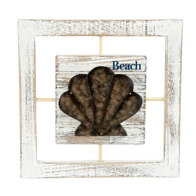 Beachcombers Cut Out Coastal Plaque Sign Wall Hanging Decor Decoration For The Beach With Clam 10.25 x 10.25 x 0.25 Inches.