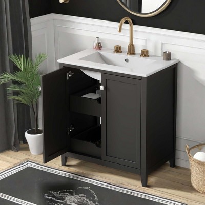 NicBex 30" Bathroom Vanity with Sink, Bathroom Storage Cabinet, 2 Spacious Drawers and 2 Cabinet Doors for Bathroom, Black