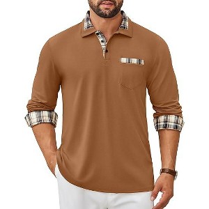 COOFANDY Men's Polo Shirt Long Sleeve Casual Button Polo Tee Plaid Collared Golg Shirt with Pocket - 1 of 4