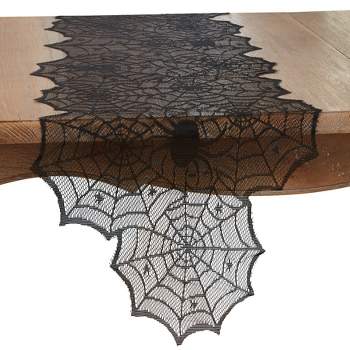 Saro Lifestyle Creepy-Crawly Spiderweb Net Table Runner, 18"x72", Black