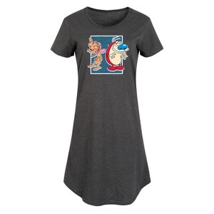 Women's Ren & Stimpy Friendly Laughter Graphic T-shirt Dress - Heather Charcoal - 3X - 1 of 4