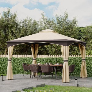 DOMETOUR 10' x 12' Outdoor Gazebo with Netting, Curtains, 2-Tier Roof, Steel Frame for Patio, Lawn, Garden, Backyard, Deck - 1 of 4