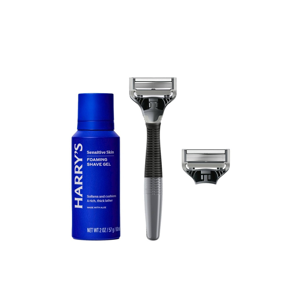 Harry's Men's Original Razor Handle with 2 Razor Blade Cartridges + 2oz Aloe Foaming Shave Gel