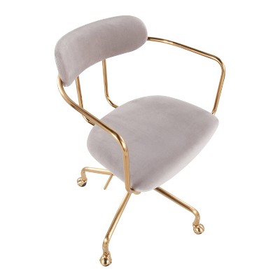 Pearl Silver Velvet and Gold Metal Swivel Task Chair