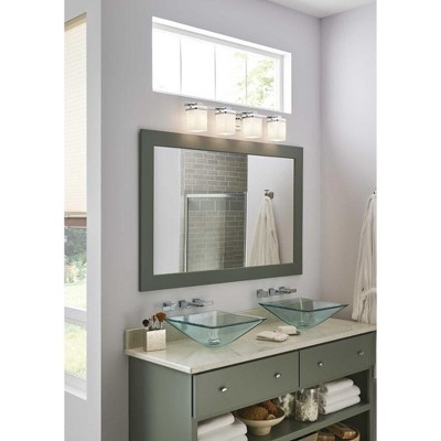 Polished Chrome 4-Light Bath Vanity with Etched Opal Glass Shades