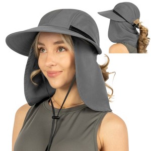 SUN CUBE Womens Sun Hat Neck Flap Cover, UV Protection Wide Brim Fishing Hiking Hat, Ponytail Foldable Summer Beach Outdoor - 1 of 4