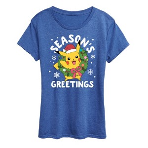 Women's - Pokémon - Pikachu Seasons Greetings Short Sleeve Graphic T-Shirt - 1 of 4