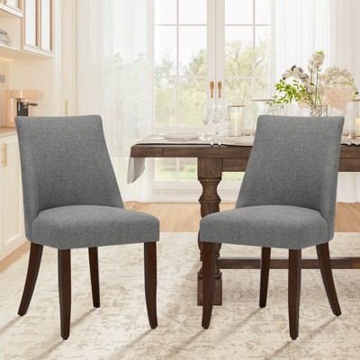 Set of 2 Mid-Century Upholstered Dining Chairs with Wood Legs, Fabric Side Chairs with Back for Kitchen, Dining Room, or Restaurant - Beige