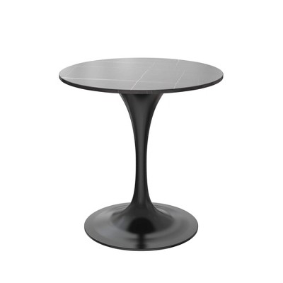 LeisureMod Verve 27" Round Dining Table - Sintered Stone Top with Modern Black Pedestal Base Accent Side Table for Kitchen and Home