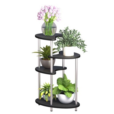 DOMETOUR 4 Tier Metal Plant Stand Foldable Tall Plant Holder Iron Art Corner Plant Display Rack Indoor Outdoor Living Dinning Room Black