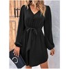 Women's V Neck Long Bell Sleeve Party and Casual Dress with Fake Buttons Elegant Comfortable Cocktail Midi Dress - 2 of 4