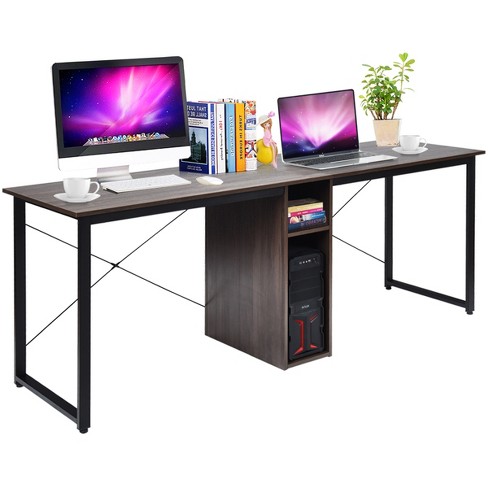 Tribesigns 2 Person Desk, 78 inch Double Desk with 2 Drawers, Large Computer Desk Long Desks with Storage Shelves, Brown