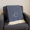 HomeRoots 55" X 70" Navy Blue And White Herringbone Cotton Blend C Initial Throw Blanket with Tassels And Embroidery - 2 of 4