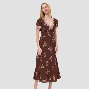 Vestido midi con manga corta y encaje en el dobladillo para mujer - A New Day™
