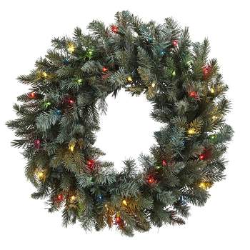 Nearly Natural 30" Pre-lit Pine Artificial Christmas Wreath Green with Multicolor Lights