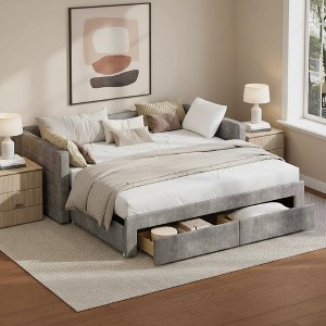 Polibi Twin to King Upholstered Extendable Daybed with Storage Drawers - 1 of 4