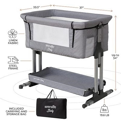 Grey Adjustable Height Portable Baby Bassinet with Mesh Sides