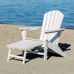 Hampton Outdoor Patio Adirondack Chair with Hideaway Ottoman - White - LuXeo