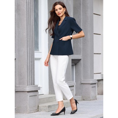 INSPIRE CHIC Women's Business Casual Short Sleeve Notched Lapel Collar Summer Work Blazers X-Large Navy Blue — фото 3